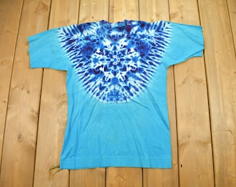Vintage 1990s Blue Tie Dye Graphic T Shirt / Big Print / 80s / 90s / Streetwear Fashion / All Over Print