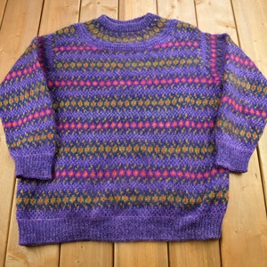 Vintage 1980s United Colors Of Benneton Knitted Sweater / Made In Italy / Pattern Sweater / Outdoorsman / Hand Knit / Pullover Sweatshirt