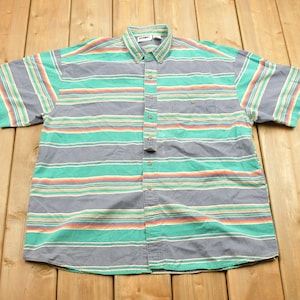 Vintage 1990s Gitano Striped Button Up Short Sleeve Shirt / 1990s Button Up / Vintage Colors / Striped Button Up / Pastel Button Up