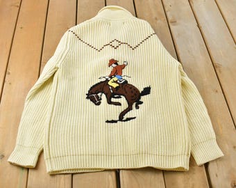 Vintage 1970s Western Cowboy Cowichan Knit Cardigan Sweater Men's M / Vintage Cardigan / Button Up / Abstract Pattern