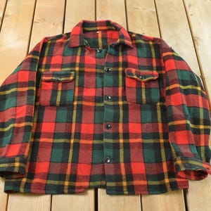 Vintage 1960s Red Plaid True Vintage Flannel Shirt Jacket Men's XL / 60s Shacket / Outdoors