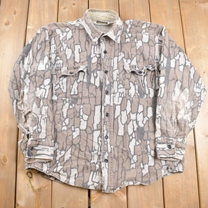 Vintage 1980s Deerskin Treebark Camo Button Up Shirt / 80s Button Up / Camouflage / Vintage Flannel / Casual Wear / Made in USA / Distressed