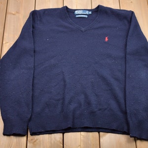 Vintage 1990s Polo Ralph Lauren Knitted Sweater / Vintage 90s V neck / Pattern Sweater / Hand Knit / Pullover Sweatshirt / 90s Polo