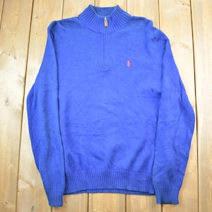 Vintage 1990s Ralph Lauren Polo Quarter Zip Knit Sweater / 90s Quarter Zip / 100% Cotton / Preppy Embroidered / Mini Polo Logo