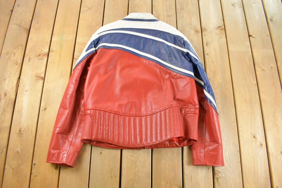 Vintage 1980s Dickies Leather Biker Racing Jacket Men's Large