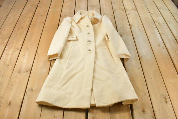 Vintage 1960s Julius Garfinckel & Co Full Length Off White Wool Coat Women's S / Winter Outerwear / Trench Jacket / True Vintage