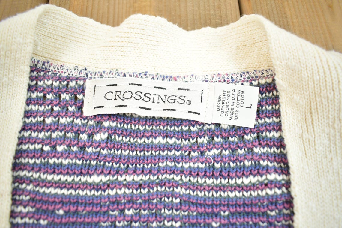 Vintage 1990s Crossings Knit Abstract Pattern Cardigan Sweater Made In USA, foto 4 di 5
