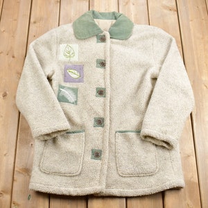 Vintage 1990s Fall Theme Button Up Fleece Sweater / Outdoorsman / 90s Sweater / Streetwear / Hiking / Fleece Button Up / Grandma