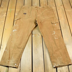 Pantalones de trabajo Dickies Carpenter de doble rodilla en color tostado, años 2000, talla 36 x 29, pantalones de carpintero de los años 2000, Dickies desgastados, ropa de trabajo vintage