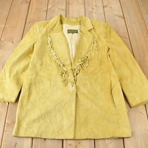Vintage 1990s Danier Yellow Suede Fringe Jacket / Western Jacket / Vintage Fringe Coat / Vintage Leather / Womenswear / Made IN Canada
