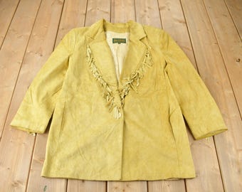 Vintage 1990s Danier Yellow Suede Fringe Jacket / Western Jacket / Vintage Fringe Coat / Vintage Leather / Womenswear / Made IN Canada