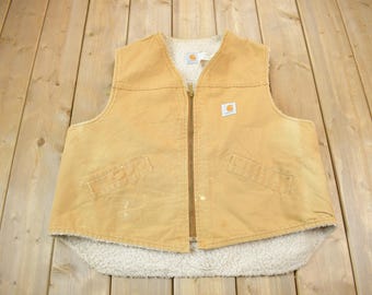 Vintage 80s 90s Large Carhartt Sherpa Lined Vest Brown Canvas USA 