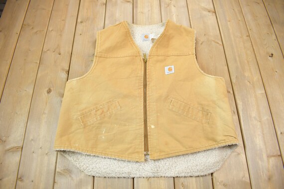 Vintage 1980s Carhartt Sherpa Lined Work Vest Made in USA Size 2XL 