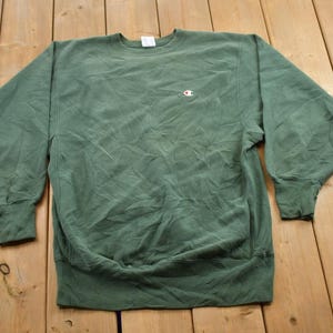 Vintage 1990s Champion Reverse Weave Crewneck Sweatshirt / Vintage Champion Streetwear / Olive / Sportswear / Made In USA
