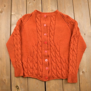 Vintage 1980s Cable Knit Knitted Cardigan Sweater / Vintage Cardigan / Button Up / Abstract Pattern