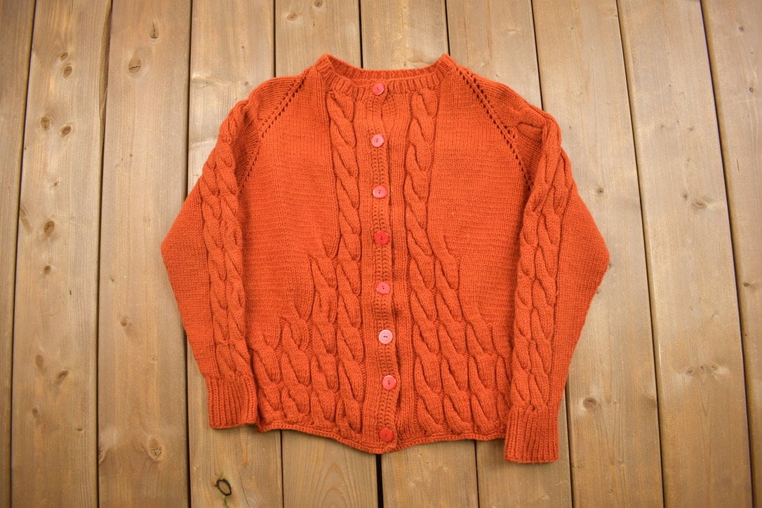 トップス 80s 90s ITALY cotton cable cardigan EURO Vintage 1980s Cable Knit Knitted Cardigan Sweater / Vintage
