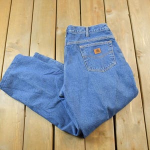 Vintage 1990s Carhartt Denim Fleece Lined Jeans Size 38 x 30 / 90s Carpenter Pants / Streetwear / Distressed Carhartt / Vintage Workwear