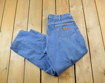 Vintage 1990s Carhartt Denim Fleece Lined Jeans Size 38 x 30 / 90s Carpenter Pants / Streetwear / Distressed Carhartt / Vintage Workwear