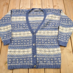 Vintage 1990s Maurice&#39;s Knitted Cardigan Sweater / Vintage Cardigan / Button Up / Abstract Pattern / Knit Sweater