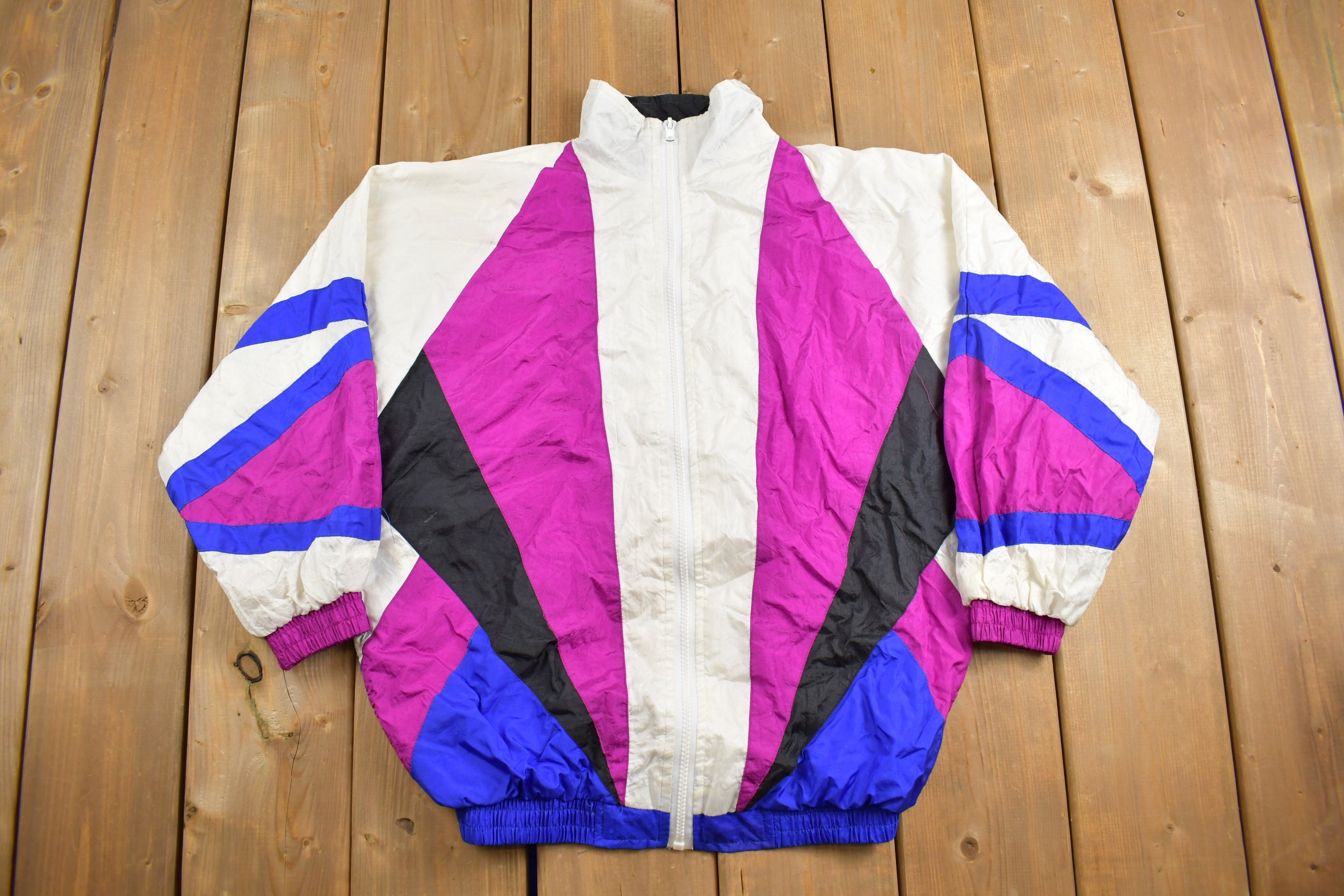 VTG Members Only Full Zip Nylon 80s 90s Neon Windbreaker Jacket