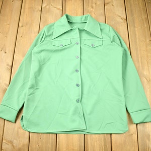 Camisa con botones verde lima vintage de los años 70 / Camisa con botones de los años 70 / Camisa vintage auténtica / Camisa informal / Camisa formal