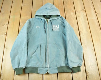 Vintage 1990s Key Sun Faded Hooded Work Jacket Men's XL / Made In USA / Outdoors Jacket / Workman Jacket / Workwear Streetwear