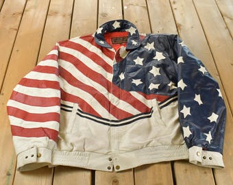 Vintage 1990s Phase 3 World Flags Patchwork Leather Jacket