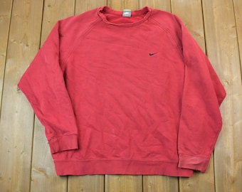 Vintage 1990s Red Nike Embroidered Mini Swoosh Crewneck Sweatshirt / Vintage Nike / Sportswear / Streetwear / Athleisure / Gray Tag