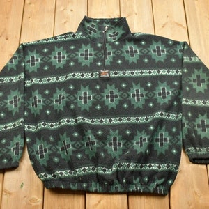 Vintage 1990s Abstract Quarter Zip Fleece Sweater / Outdoorsman / 90s Sweater / Streetwear / Hiking / Fleece Zip up / Abstract