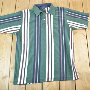 Vintage 1990s Arrow Tournament Striped Button Up Polo Style Shirt / 1990s Button Up / Vintage Flannel / Basic Button Up