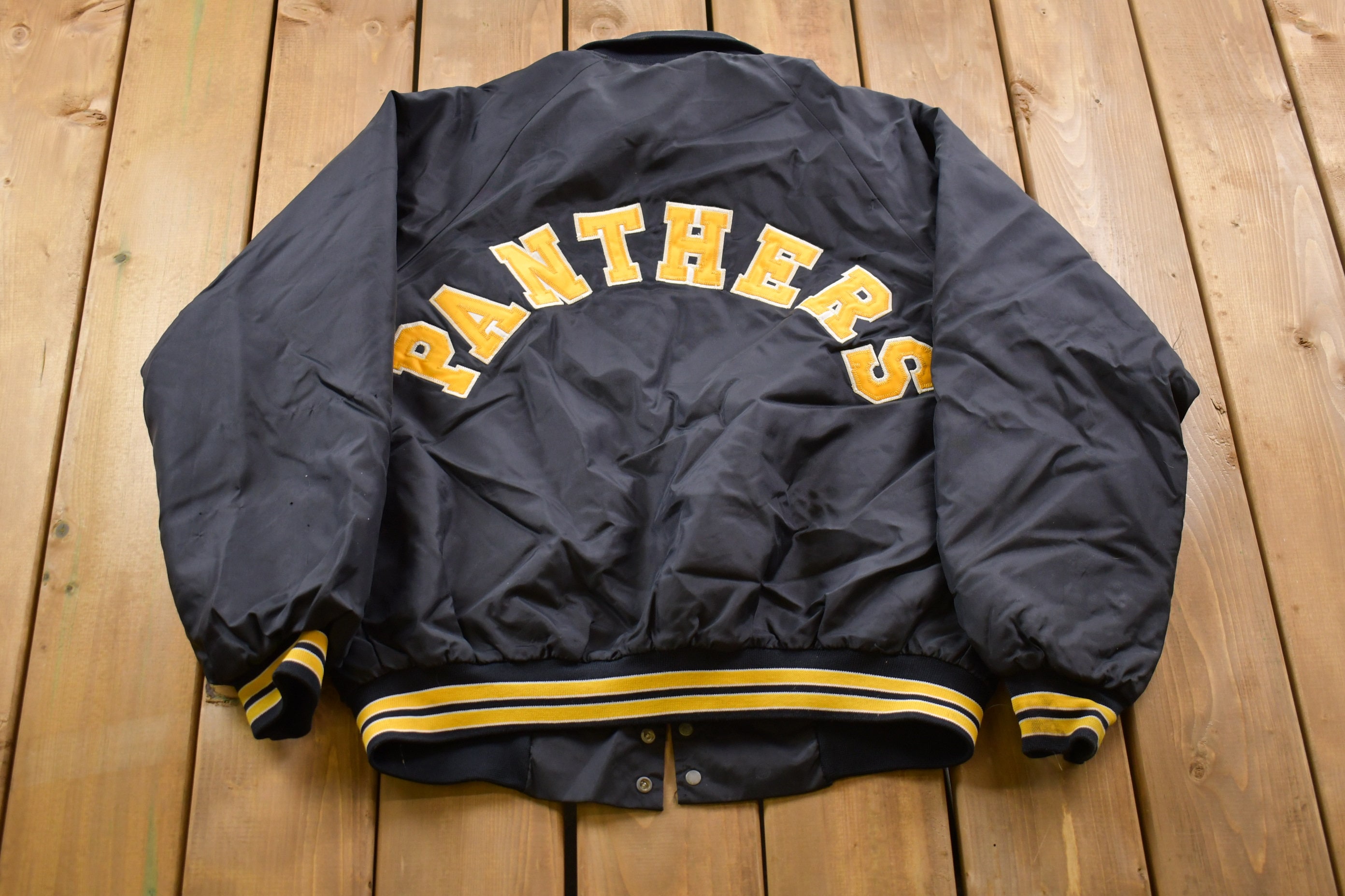Vintage 1990s Hartwell Panthers Satin Bomber Jacket / Athleisure