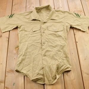 Vintage 1990s Beige Blank Military Button Up Shirt / 1990s Button Up / Vintage Military / Basic Button Up / Blank Button Up / USMC