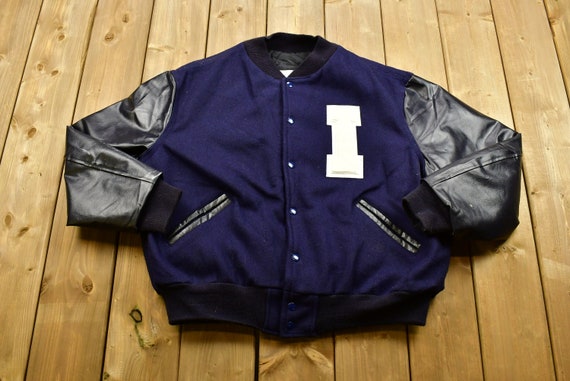 Vintage 90's I Leather Letterman Varsity Jacket /… - image 1