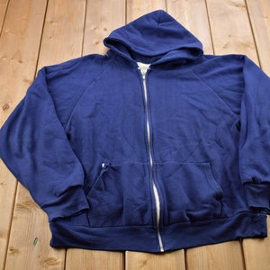 Vintage 1990s Blank Blue Thermal Lined Zip Up Hoodie / 90s Hoodie / Thermal Sweater / Essential / Streetwear / 90s Blank Hoodie / Winter