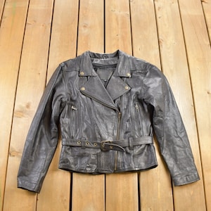 Vintage 1990s Leather Biker Jacket / Fall Outerwear / Leather Coat / Zippers / Streetwear Fashion / Pockets