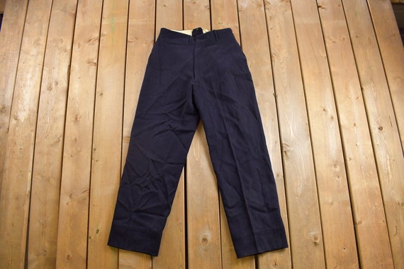 【50s】Vintage Wool 2tuck Trousers Navy Vintage 1950s Dark Navy Blue Wool Men's Trousers / 50s Dress