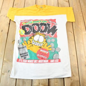1980年代ヴィンテージ ガーフィールド ダイエット・オブ・ドゥーム 漫画グラフィックTシャツ / 80年代グラフィックTシャツ / TVプロモーションTシャツ / ヴィンテージ ガーフィールド / パジャマシャツ
