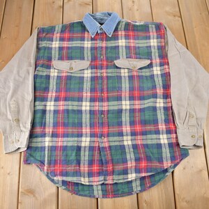 Vintage 1990s Crest Clothing SFS Plaid Body Button Up Flannel Shirt Size L