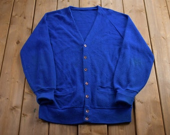 Vintage 1970s Knitted Cardigan Sweater / Vintage Cardigan / Button Up / Abstract Pattern / 70s