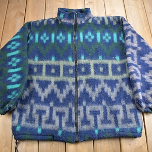 Vintage 1990s Aztec Pattern Heavy Fleece jacket / Outdoorsman / 90s Sweater / Streetwear / Hiking / Fleece Zip up