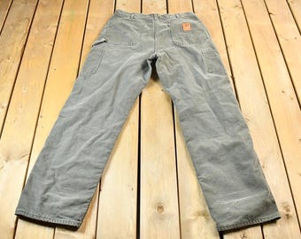 Vintage 1990s Green Blanket Lined Carhartt Work Pants Size 36 x 34 / 90s Carpenter Pants / Vintage Carhartt / Vintage Workwear / Warm Pants