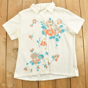 Vintage 90er Jahre Bluse mit Blumenmuster für Frauen / 1990s Button Up / Vintage Poloshirt / 1990s Button Up / Blumen Grafik