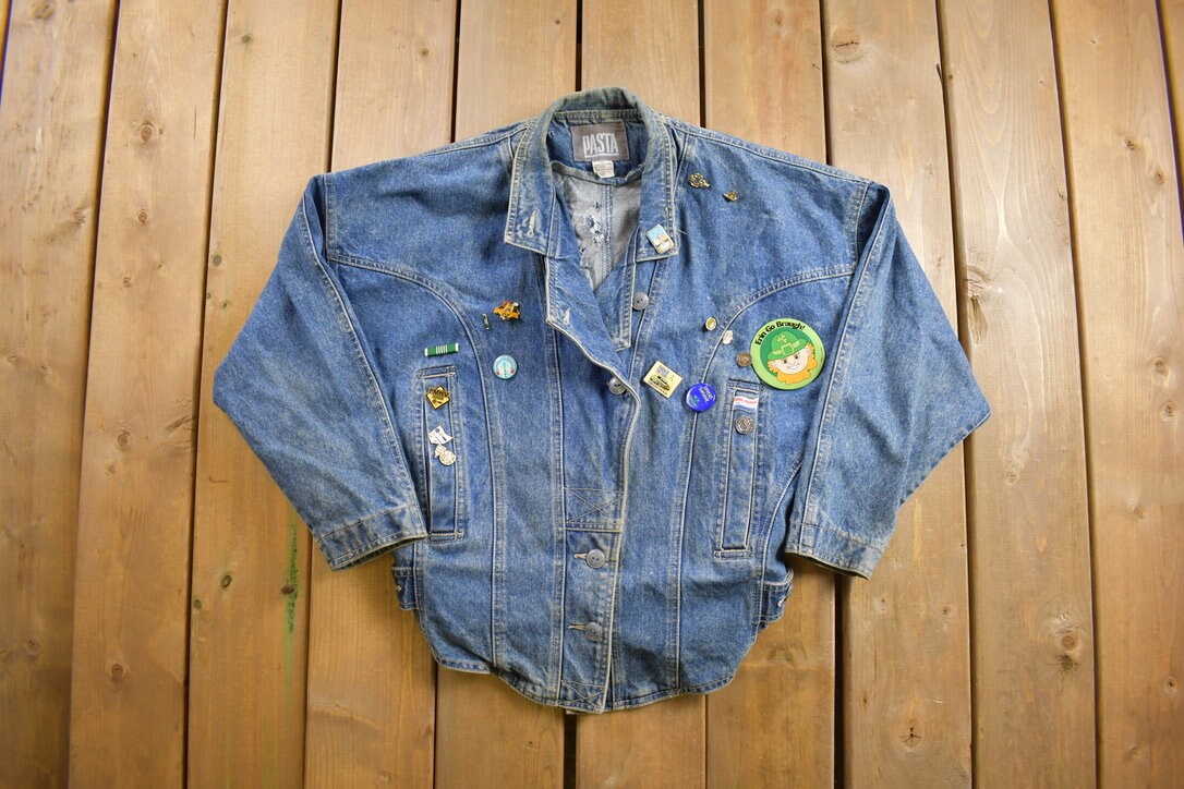 Vintage 1980s Pasta Denim Jean Jacket Pins Vintage Denim