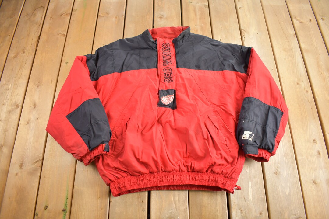 ウォームアップウェア 90s NHL RED WINGS nylon pullover jacket 1990s Detroit Red Wings Starter Pullover Jacket L