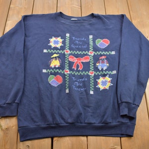Vintage 1990s &quot;Friends are Forever&quot; Crewneck Sweatshirt / Holes in Sweater / 90s Crewneck / Made In USA / Essential / Streetwear / 90s
