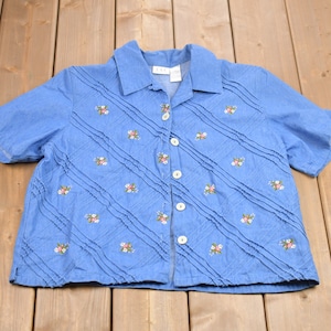 Vintage 1990s Cricket Lane Collection Denim Floral Button Up Shirt / 1990s Button Up / Vintage Flannel / Casual Wear / Pattern Button Up