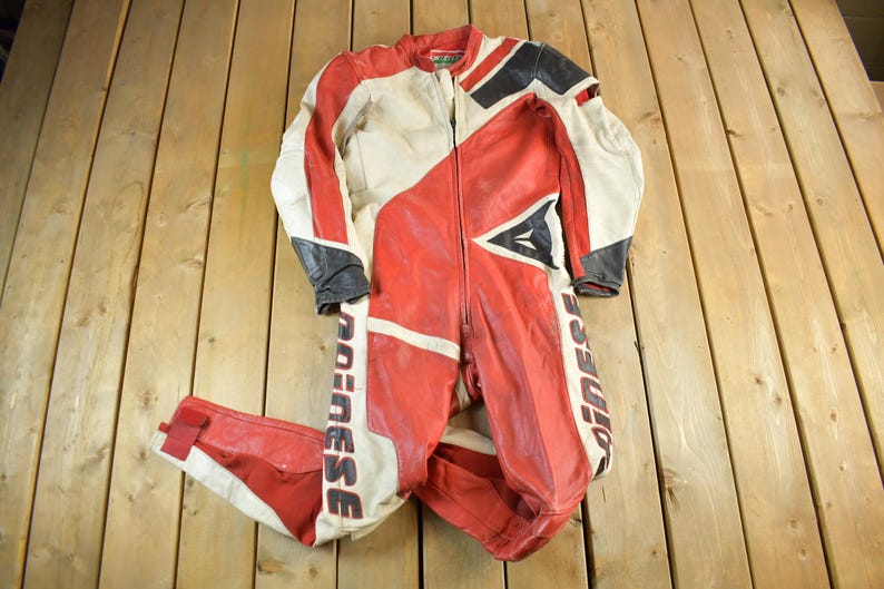 Vintage 1980s Dainese Crono Suit Motorcycle Racing Uniform Coveralls Men's 52 / 90s Leather Motorcycle Jacket / Moto Leather Coat bild 3