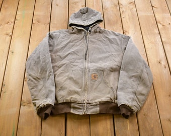 Jaqueta Carhartt com capuz vintage dos anos 90 / Roupa de trabalho / Roupa urbana / Fabricada nos EUA / Anos 90 / Jaqueta com forro acolchoado / Carhartt com efeito desgastado / Fabricada por sindicatos
