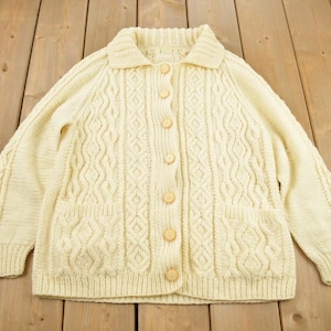 Vintage 1980s 100% Wool Cable Knit Cardigan Sweater / Vintage Cable Knit / Button Up / Vintage Knit / Winter Sweatshirt