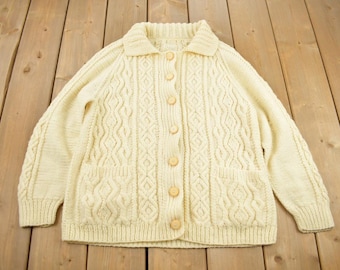 Vintage 1980s 100% Wool Cable Knit Cardigan Sweater / Vintage Cable Knit / Button Up / Vintage Knit / Winter Sweatshirt